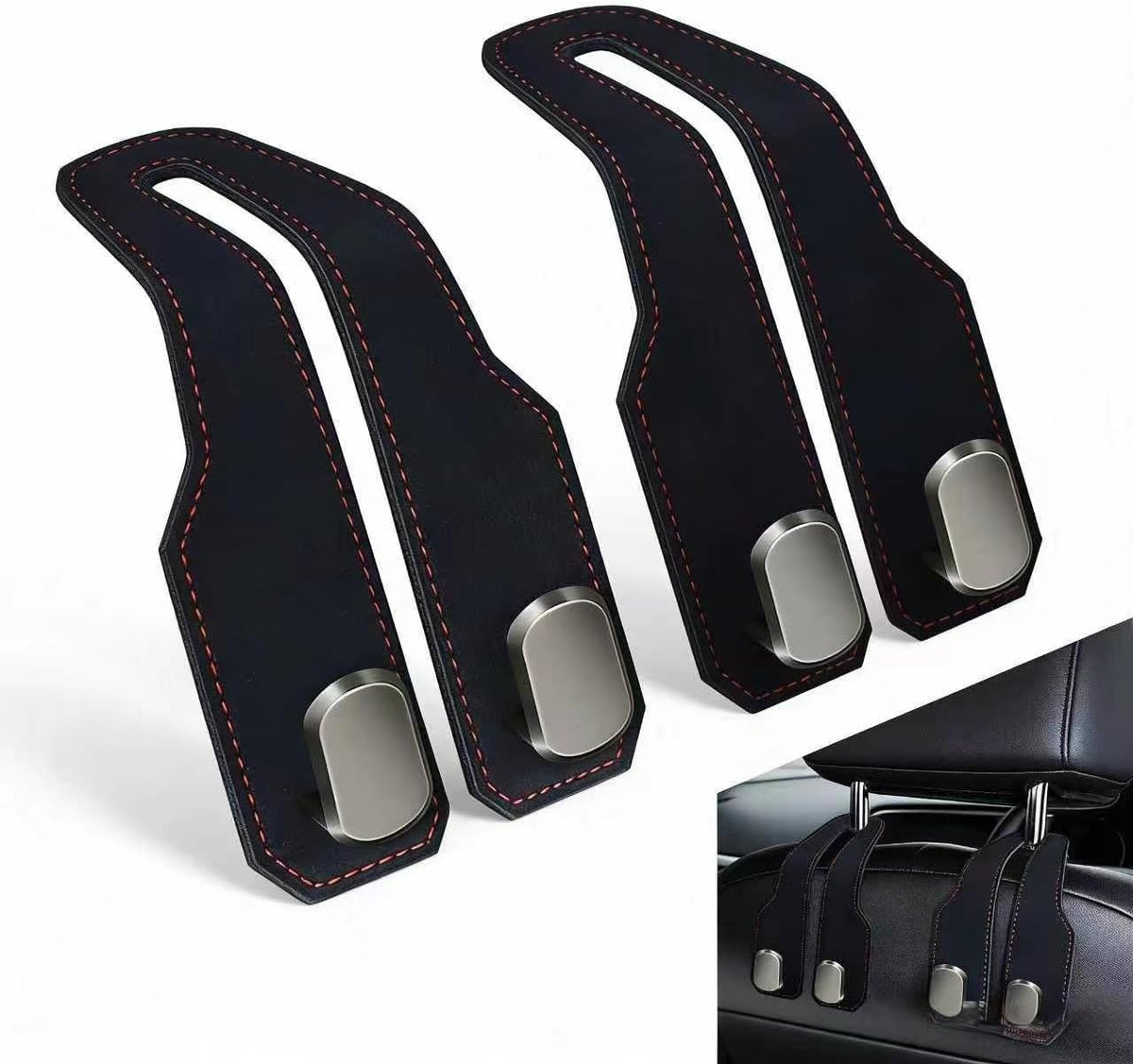2 Pcs Car Seat Hooks, Leather Car