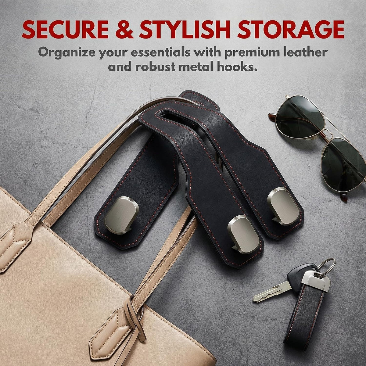 2 Pcs Car Seat Hooks, Leather Car